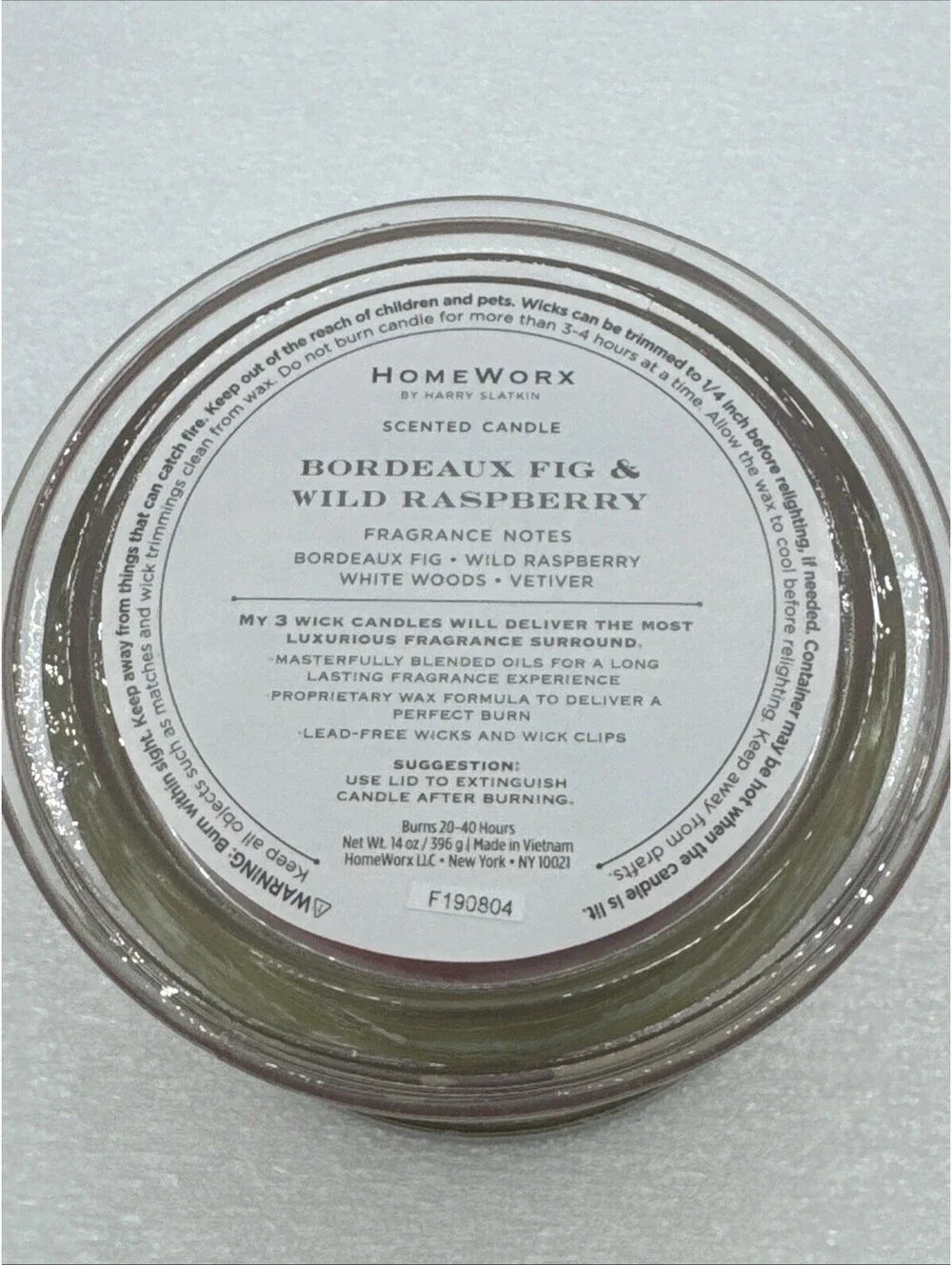 HomeWorx Slatkin 3 Wick 14oz Bordeaux Fig & Wild Raspberry Glass Candle New